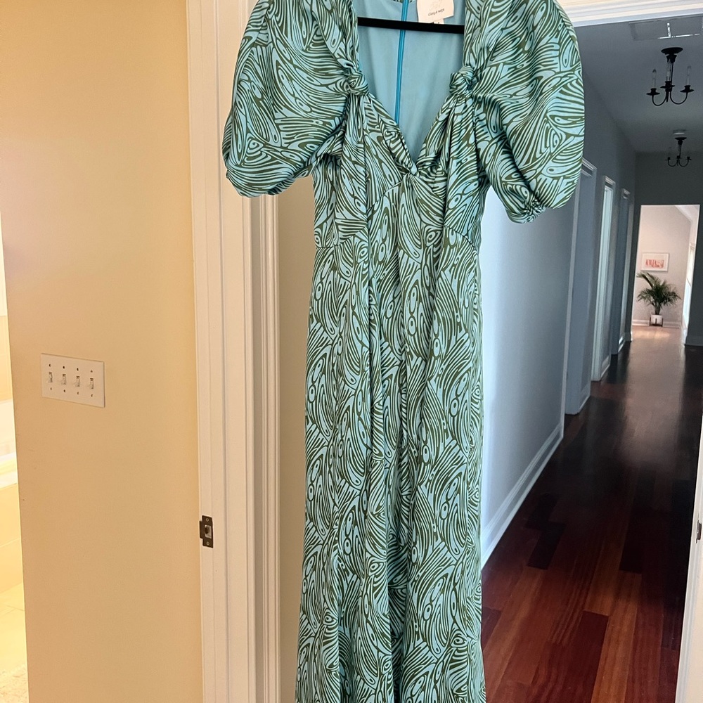 Cinq à Sept Blue and Green Midi Dress